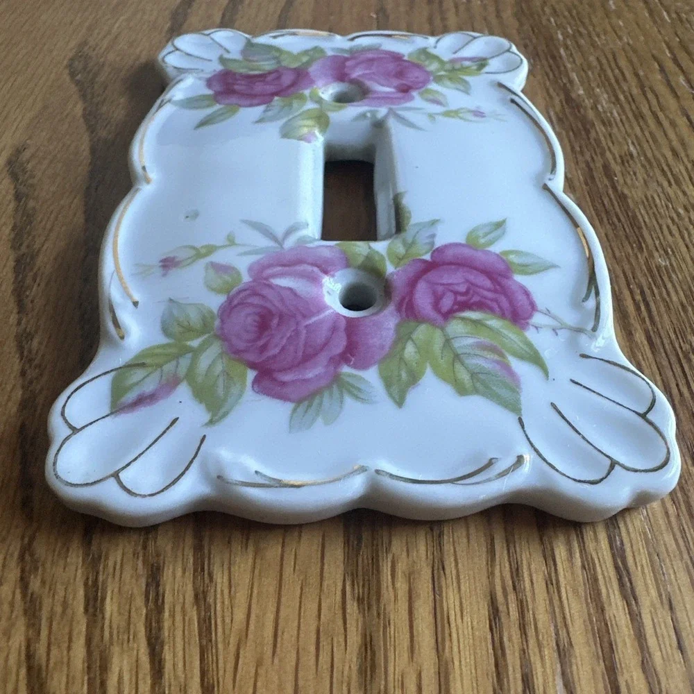 Porcelain Floral Rose Single Toggle Light Switch Plate - Pink